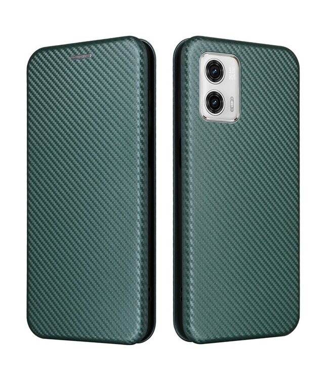 SoFetch Groen Carbontextuur Bookcase Hoesje voor de Motorola G73