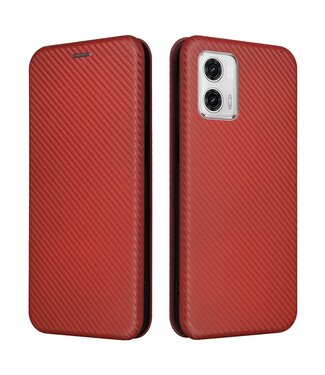 SoFetch Bruin Carbontextuur Bookcase Hoesje Motorola G73