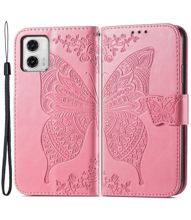 SoFetch Roze Vlinder Bookcase Hoesje voor de Motorola G73