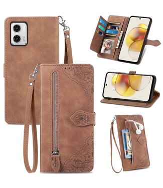 SoFetch Bruin Kant Bloem Wallet Hoesje Motorola G73