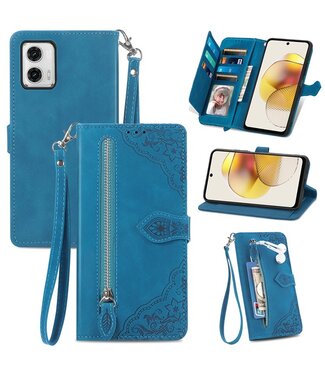 SoFetch Blauw Kant Bloem Wallet Hoesje Motorola G73