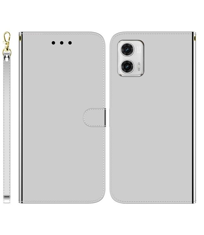 SoFetch Zilver Glanzend Bookcase Hoesje voor de Motorola G73