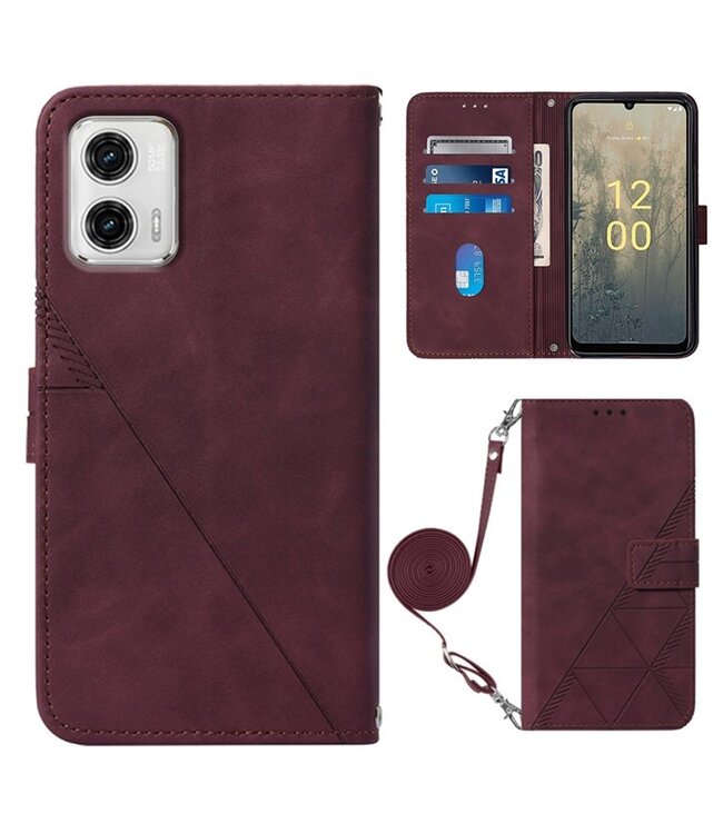 SoFetch Bordeaux Rood Lijnen Bookcase Hoesje voor de Motorola G73