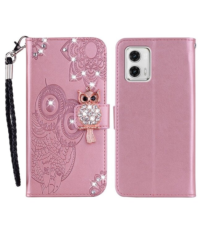 SoFetch Rosegoud Uil Mandala Bookcase Hoesje voor de Motorola G73