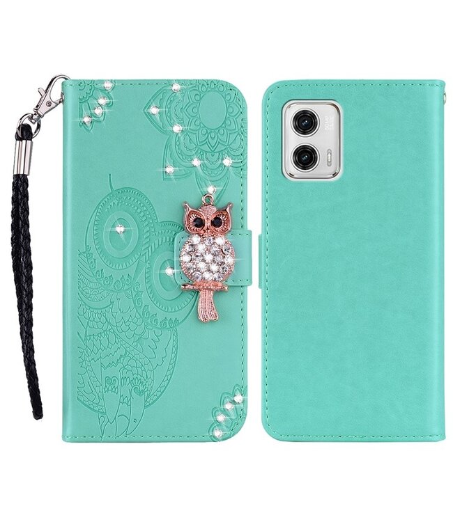 SoFetch Cyaan Uil Mandala Bookcase Hoesje voor de Motorola G73