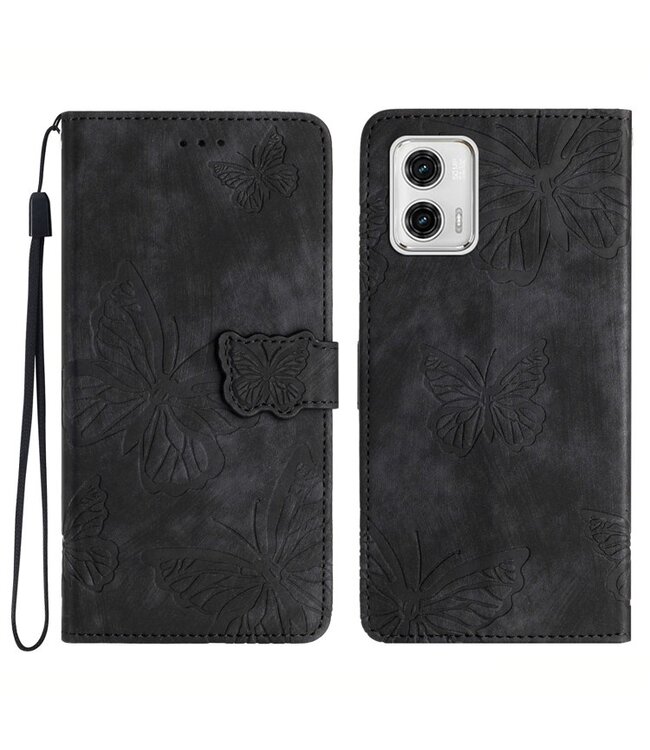 SoFetch Zwart Vlinders Bookcase Hoesje voor de Motorola G73