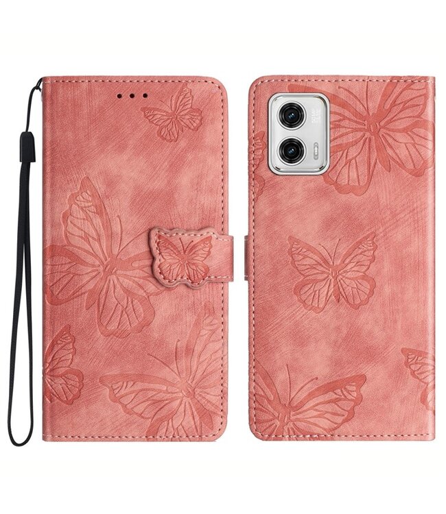 SoFetch Roze Vlinders Bookcase Hoesje voor de Motorola G73