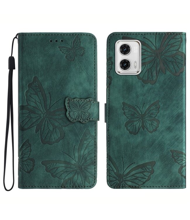 SoFetch Groen Vlinders Bookcase Hoesje voor de Motorola G73