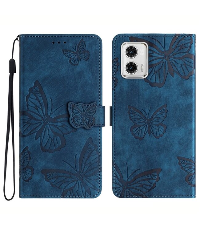 SoFetch Blauw Vlinders Bookcase Hoesje voor de Motorola G73