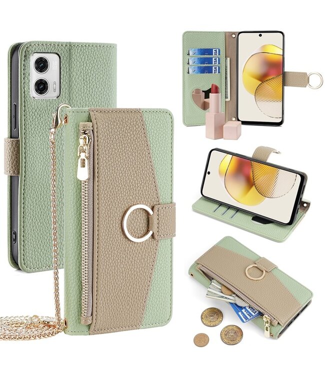 SoFetch Saliegroen Portemonnee Stijlvol Bookcase Hoesje voor de Motorola G73