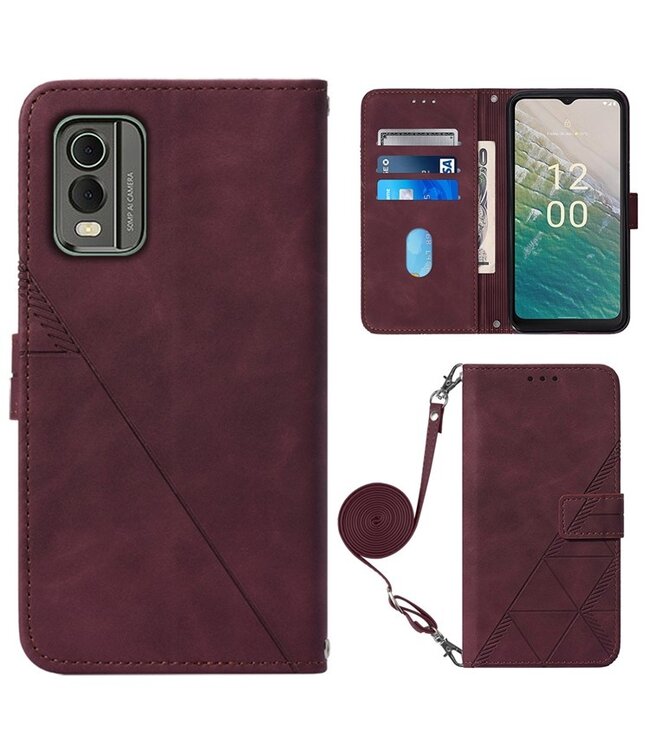 SoFetch Bordeaux Rood Lijnen Bookcase Hoesje met Koord voor de Nokia C32