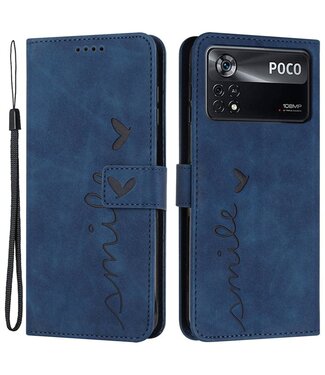 SoFetch Saffierblauw Smile Bookcase Hoesje met Polsbandje Poco X4 Pro 5G