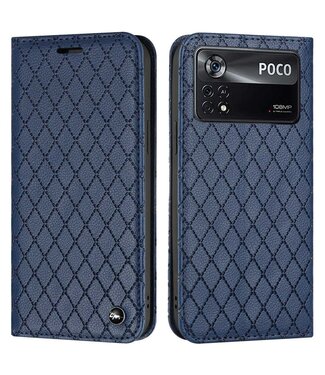 SoFetch Blauw RFID Ruiten Bookcase Hoesje Poco X4 Pro 5G
