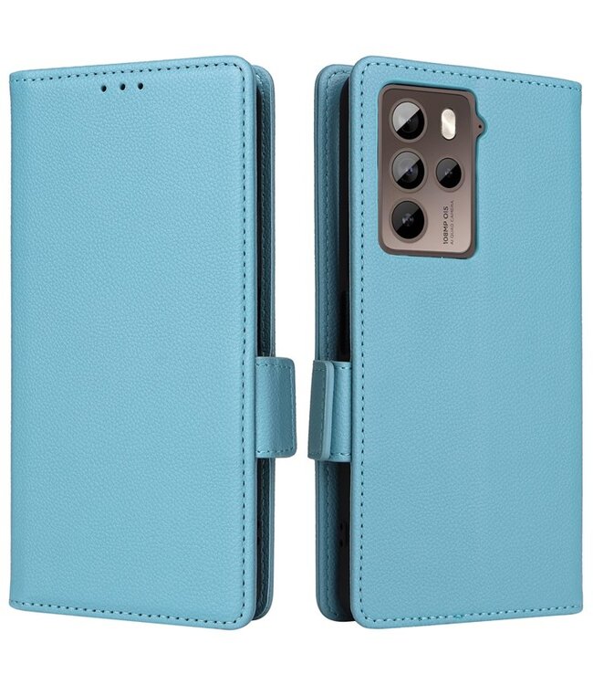 SoFetch Azuurblauw Litchee Bookcase Hoesje voor de HTC U23 Pro