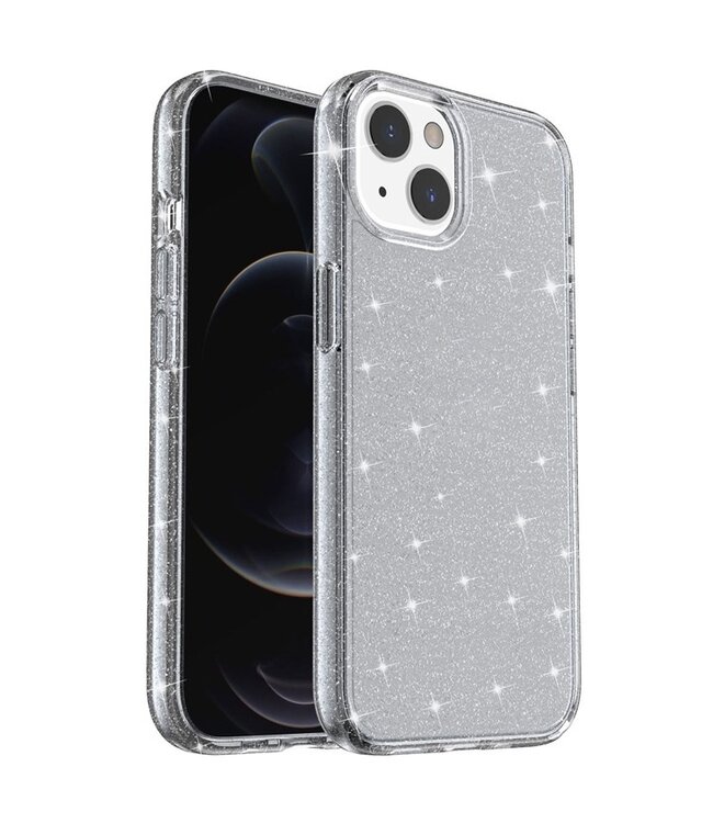 SoFetch Grijs Krasbestendig Glitter Hybride Hoesje voor de iPhone 14 Plus