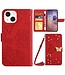 SoFetch Rood Bloemen Vlinder Bookcase Hoesje met Koord voor de iPhone 14 Plus