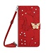 SoFetch Rood Bloemen Vlinder Bookcase Hoesje met Koord voor de iPhone 14 Plus