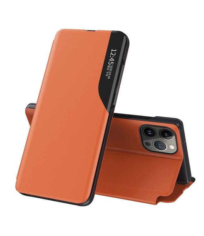 SoFetch Oranje View Window Bookcase Hoesje voor de iPhone 14 Plus