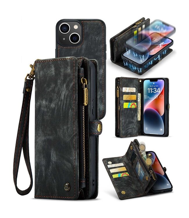 SoFetch Zwart Stijlvol Wallet Hoesje met Polsbandje voor de iPhone 14 Plus