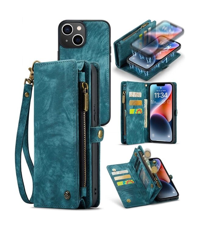 SoFetch Blauw Stijlvol Wallet Hoesje met Polsbandje voor de iPhone 14 Plus