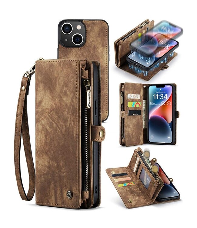 SoFetch Bruin Stijlvol Wallet Hoesje met Polsbandje voor de iPhone 14 Plus