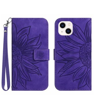 SoFetch Donkerpaars Zonnebloem Bookcase Hoesje met Polsbandje iPhone 14 Plus