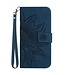 SoFetch Donkerblauw Zonnebloem Bookcase Hoesje met Polsbandje voor de iPhone 14 Plus
