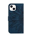 SoFetch Donkerblauw Zonnebloem Bookcase Hoesje met Polsbandje voor de iPhone 14 Plus