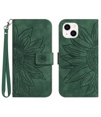 SoFetch Groen Zonnebloem Bookcase Hoesje met Polsbandje iPhone 14 Plus