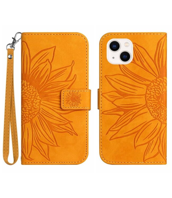SoFetch Geel Zonnebloem Bookcase Hoesje met Polsbandje voor de iPhone 14 Plus