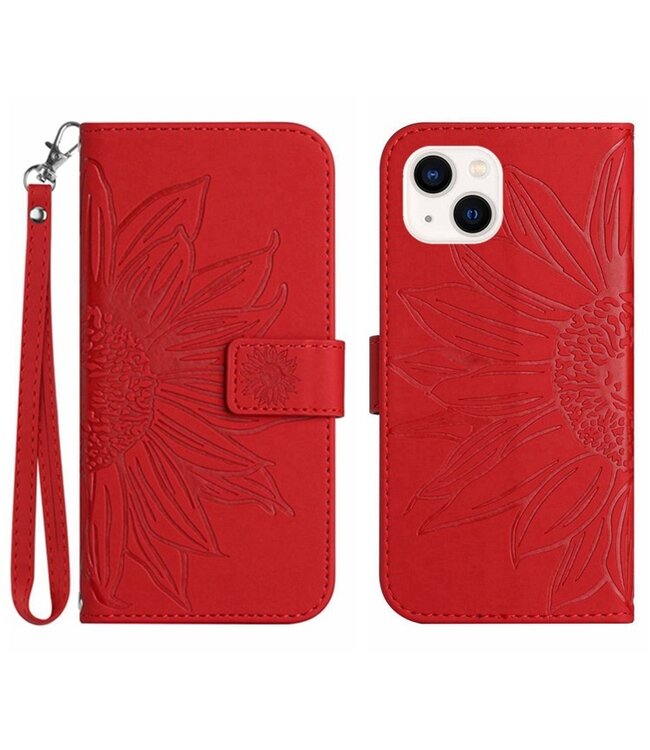 SoFetch Rood Zonnebloem Bookcase Hoesje met Polsbandje voor de iPhone 14 Plus