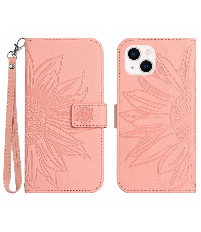 SoFetch Lichtroze Zonnebloem Bookcase Hoesje met Polsbandje voor de iPhone 14 Plus