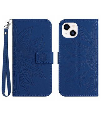 SoFetch Saffierblauw Zonnebloem Bookcase Hoesje met Polsbandje iPhone 14 Plus
