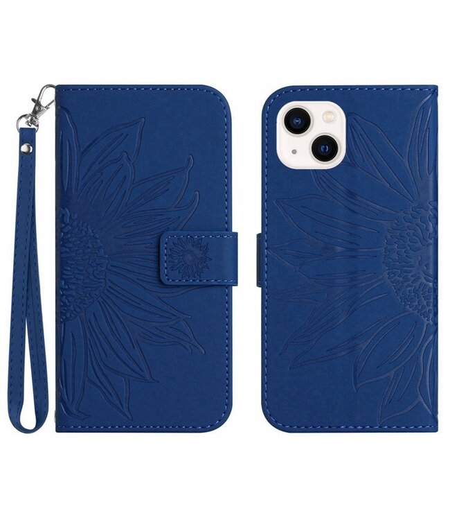 SoFetch Saffierblauw Zonnebloem Bookcase Hoesje met Polsbandje voor de iPhone 14 Plus