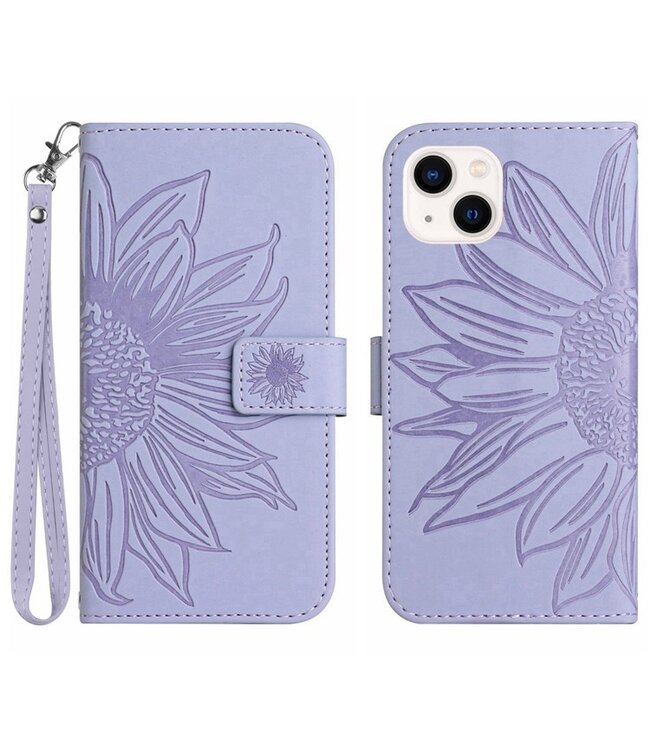 SoFetch Lichtpaars Zonnebloem Bookcase Hoesje met Polsbandje voor de iPhone 14 Plus