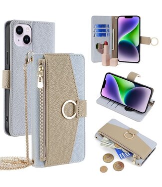 SoFetch Blauw Stijlvol Wallet Hoesje met Koord iPhone 14 Plus