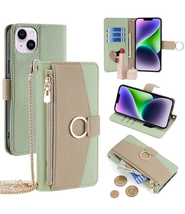 SoFetch Groen Stijlvol Wallet Hoesje met Koord voor de iPhone 14 Plus