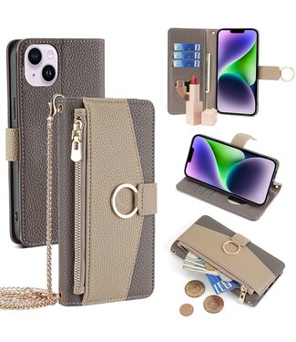SoFetch Grijs Stijlvol Wallet Hoesje met Koord iPhone 14 Plus