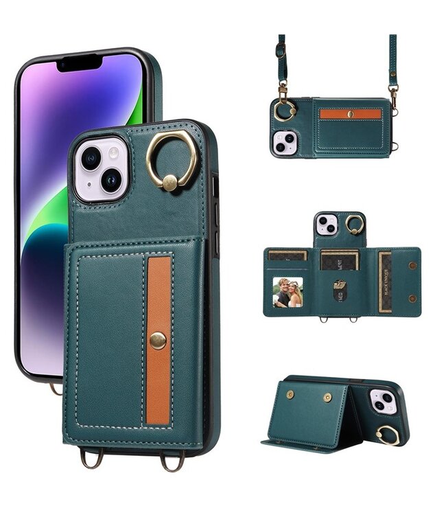 SoFetch Blauw Pasjeshouder Hybride Hoesje met Koord voor de iPhone 14 Plus