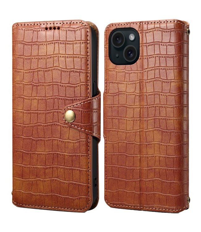 SoFetch Bruin Krokodillen Bookcase Hoesje voor de iPhone 14 Plus