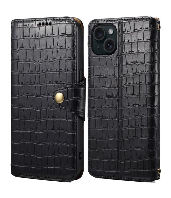 SoFetch Zwart Krokodillen Bookcase Hoesje voor de iPhone 14 Plus