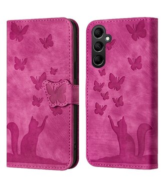 SoFetch Roze Vlinders en katten Bookcase Hoesje Samsung Galaxy A15 5G