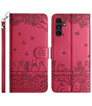SoFetch Rood Kersenbloesem kat Bookcase Hoesje Samsung Galaxy A15 5G