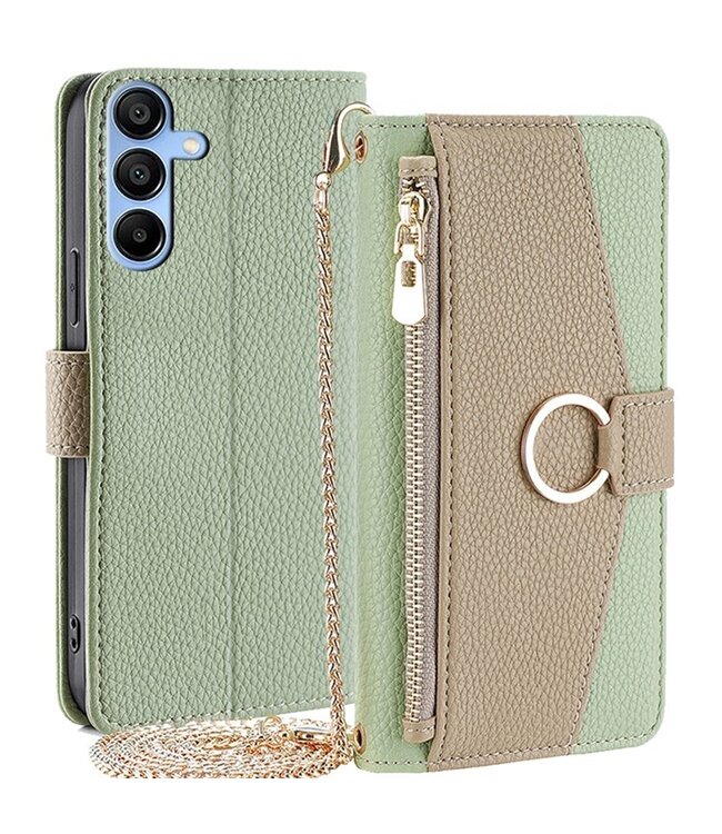 SoFetch Saliegroen Stijlvol Wallet Hoesje voor de Samsung Galaxy A15 5G