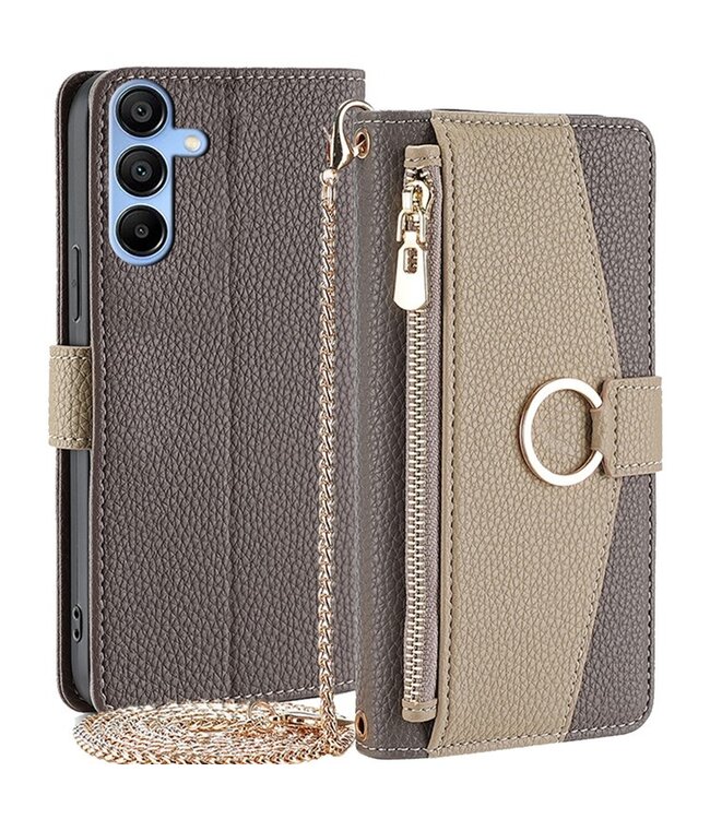 SoFetch Grijs Stijlvol Wallet Hoesje voor de Samsung Galaxy A15 5G