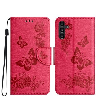 SoFetch Rood Vlinders Bookcase Hoesje Samsung Galaxy A15 5G