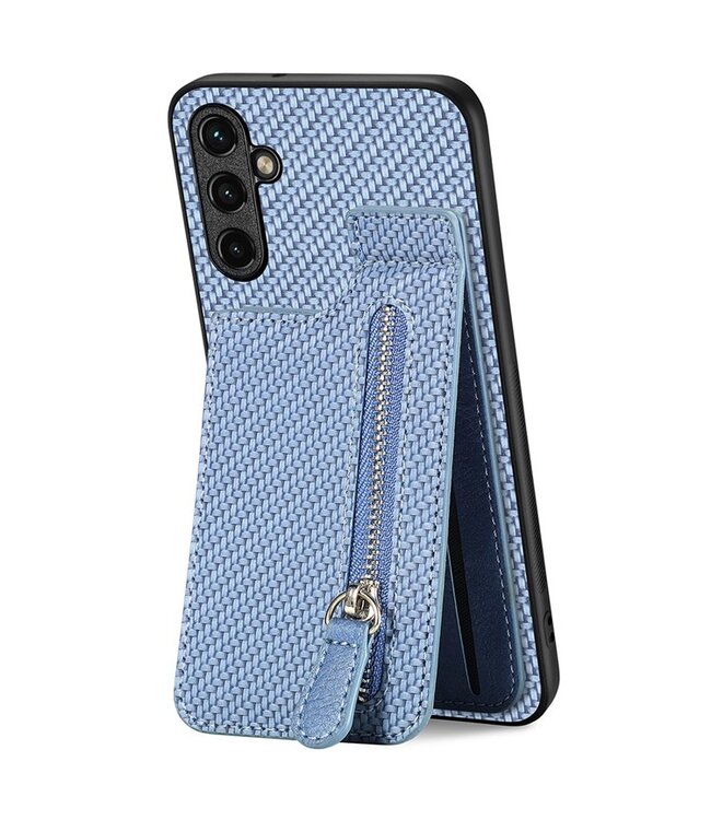 SoFetch Blauw Pasjeshouder Carbon Hybride Hoesje voor de Samsung Galaxy A15 5G