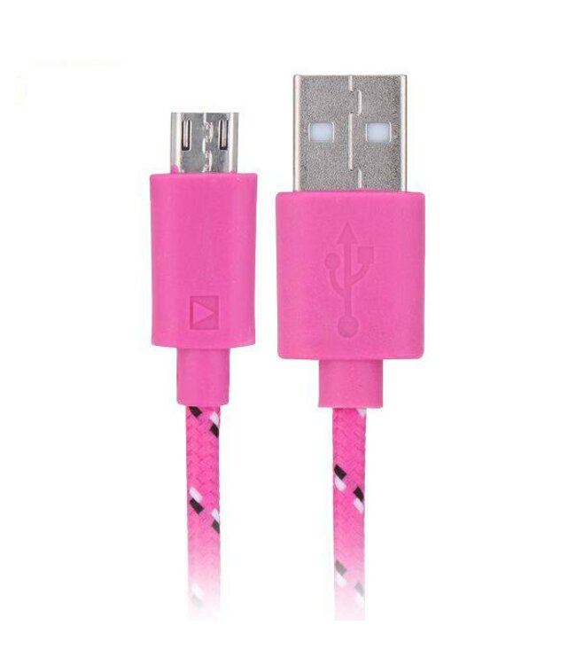 Universele Micro USB Nylon Kabel 100 cm - Roze