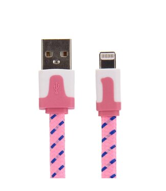 Nylon Lightning naar USB kabel - 100 cm - Roze