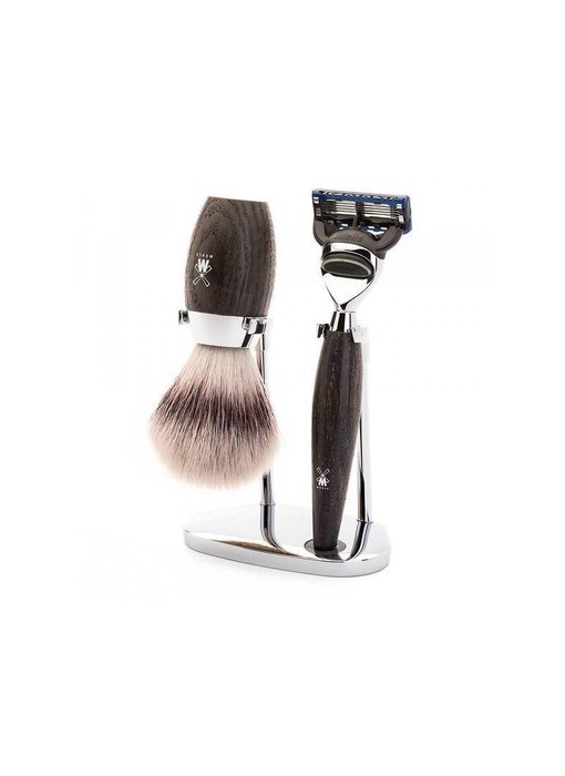 Muhle Kosmo scheerset in bog oak - Gillette® Fusion5™ - kwast silvertip fibre